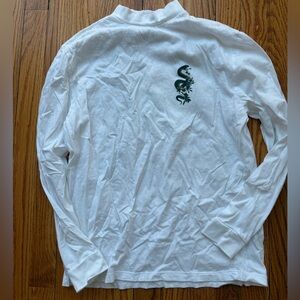 White Long Sleeve Shirt with Green Dragon Design